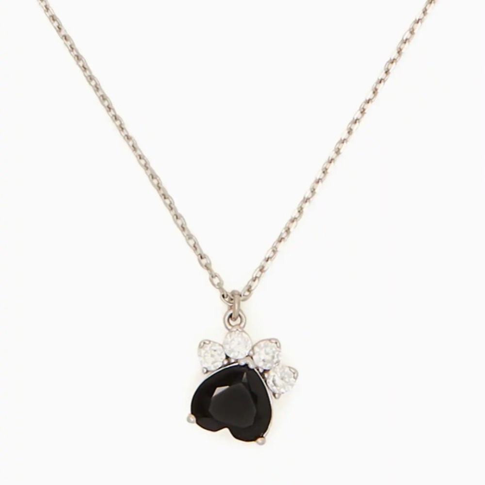 ♠️Kate Spade Pawesome Dog Paw Print 🐾 Pendant Necklace Clear /Black /Silver NWT